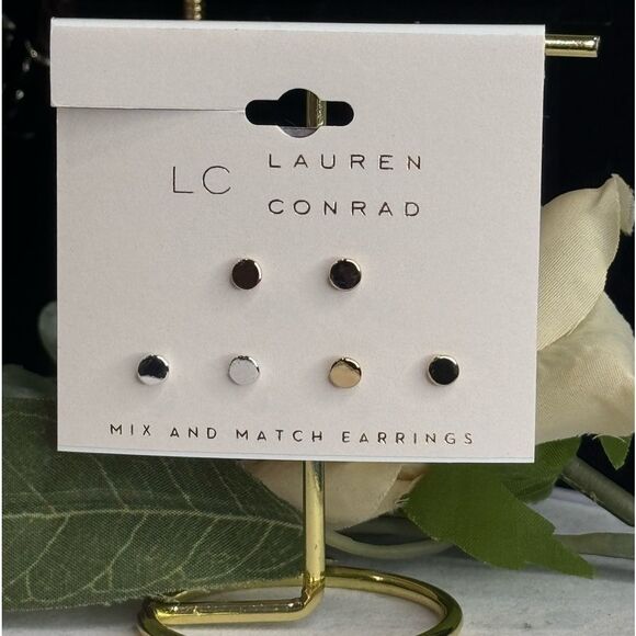 LC Lauren Conrad 3 pairs Gold Silver and Rose Gold Tone Stud Earrings - Picture 3 of 5
